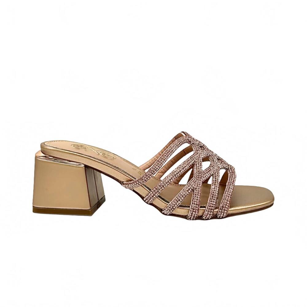 NEW EXE women's carmen block heeled evening sandal in champagne